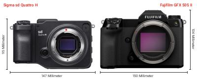 Größenvergleich: Sigma sd Quattro H vs. Fujifilm GFX 50S II Größenvergleich: Sigma sd Quattro H vs. Fujifilm GFX 50S II