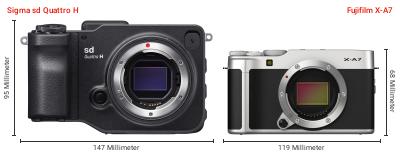 Größenvergleich: Sigma sd Quattro H vs. Fujifilm X-A7 Größenvergleich: Sigma sd Quattro H vs. Fujifilm X-A7