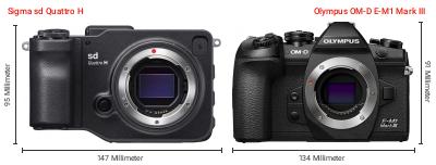 Größenvergleich: Sigma sd Quattro H vs. OM System OM-D E-M1 Mark III Größenvergleich: Sigma sd Quattro H vs. OM System OM-D E-M1 Mark III