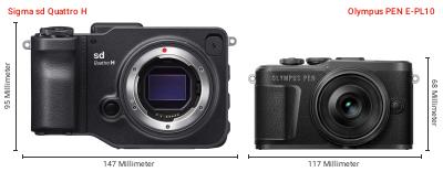 Größenvergleich: Sigma sd Quattro H vs. OM System PEN E-PL10 Größenvergleich: Sigma sd Quattro H vs. OM System PEN E-PL10