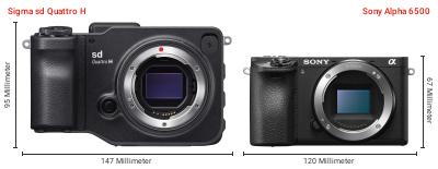 Größenvergleich: Sigma sd Quattro H vs. Sony Alpha 6500 Größenvergleich: Sigma sd Quattro H vs. Sony Alpha 6500