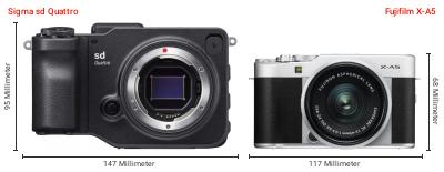 Größenvergleich: Sigma sd Quattro vs. Fujifilm X-A5 Größenvergleich: Sigma sd Quattro vs. Fujifilm X-A5