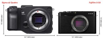 Größenvergleich: Sigma sd Quattro vs. Fujifilm X-E4 Größenvergleich: Sigma sd Quattro vs. Fujifilm X-E4