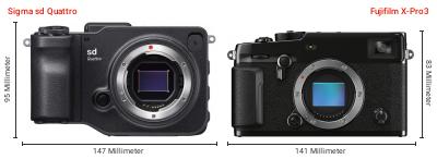 Größenvergleich: Sigma sd Quattro vs. Fujifilm X-Pro3 Größenvergleich: Sigma sd Quattro vs. Fujifilm X-Pro3