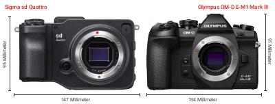 Größenvergleich: Sigma sd Quattro vs. OM System OM-D E-M1 Mark III Größenvergleich: Sigma sd Quattro vs. OM System OM-D E-M1 Mark III