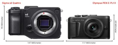 Größenvergleich: Sigma sd Quattro vs. OM System PEN E-PL10 Größenvergleich: Sigma sd Quattro vs. OM System PEN E-PL10