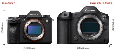 Größenvergleich: Sony Alpha 1 vs. Canon EOS R5 Mark II Größenvergleich: Sony Alpha 1 vs. Canon EOS R5 Mark II