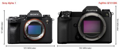 Größenvergleich: Sony Alpha 1 vs. Fujifilm GFX100S Größenvergleich: Sony Alpha 1 vs. Fujifilm GFX100S