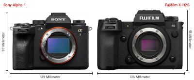 Größenvergleich: Sony Alpha 1 vs. Fujifilm X-H2S