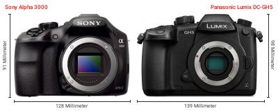 Größenvergleich: Sony Alpha 3000 vs. Panasonic Lumix DC-GH5 Größenvergleich: Sony Alpha 3000 vs. Panasonic Lumix DC-GH5