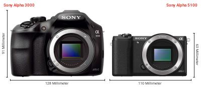 Größenvergleich: Sony Alpha 3000 vs. Sony Alpha 5100 Größenvergleich: Sony Alpha 3000 vs. Sony Alpha 5100