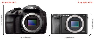 Größenvergleich: Sony Alpha 3000 vs. Sony Alpha 6000 Größenvergleich: Sony Alpha 3000 vs. Sony Alpha 6000