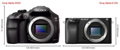 Größenvergleich: Sony Alpha 3000 vs. Sony Alpha 6100 Größenvergleich: Sony Alpha 3000 vs. Sony Alpha 6100