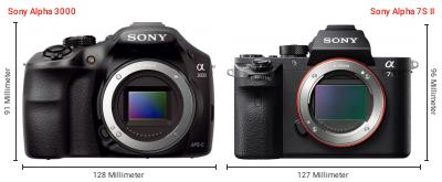 Größenvergleich: Sony Alpha 3000 vs. Sony Alpha 7S II