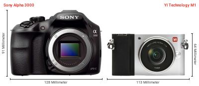 Größenvergleich: Sony Alpha 3000 vs. YI Technology M1 Größenvergleich: Sony Alpha 3000 vs. YI Technology M1