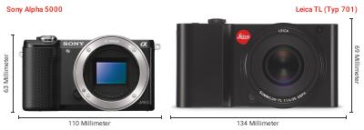 Größenvergleich: Sony Alpha 5000 vs. Leica TL (Typ 701)