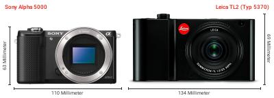 Größenvergleich: Sony Alpha 5000 vs. Leica TL2 (Typ 5370)