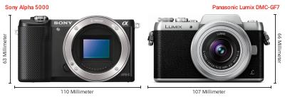 Größenvergleich: Sony Alpha 5000 vs. Panasonic Lumix DMC-GF7