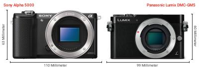 Größenvergleich: Sony Alpha 5000 vs. Panasonic Lumix DMC-GM5 Größenvergleich: Sony Alpha 5000 vs. Panasonic Lumix DMC-GM5