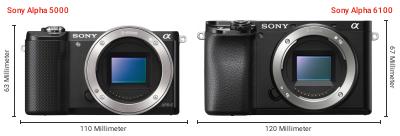 Größenvergleich: Sony Alpha 5000 vs. Sony Alpha 6100 Größenvergleich: Sony Alpha 5000 vs. Sony Alpha 6100