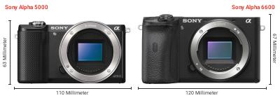 Größenvergleich: Sony Alpha 5000 vs. Sony Alpha 6600 Größenvergleich: Sony Alpha 5000 vs. Sony Alpha 6600