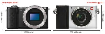 Größenvergleich: Sony Alpha 5000 vs. YI Technology M1 Größenvergleich: Sony Alpha 5000 vs. YI Technology M1
