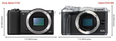 Größenvergleich: Sony Alpha 5100 vs. Canon EOS M6 Größenvergleich: Sony Alpha 5100 vs. Canon EOS M6