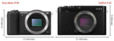 Größenvergleich: Sony Alpha 5100 vs. Fujifilm X-E4