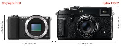 Größenvergleich: Sony Alpha 5100 vs. Fujifilm X-Pro2 Größenvergleich: Sony Alpha 5100 vs. Fujifilm X-Pro2