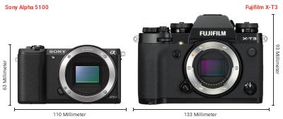 Größenvergleich: Sony Alpha 5100 vs. Fujifilm X-T3