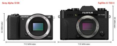 Größenvergleich: Sony Alpha 5100 vs. Fujifilm X-T30 II Größenvergleich: Sony Alpha 5100 vs. Fujifilm X-T30 II