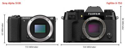 Größenvergleich: Sony Alpha 5100 vs. Fujifilm X-T50 Größenvergleich: Sony Alpha 5100 vs. Fujifilm X-T50