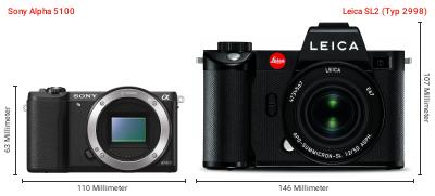 Größenvergleich: Sony Alpha 5100 vs. Leica SL2 (Typ 2998) Größenvergleich: Sony Alpha 5100 vs. Leica SL2 (Typ 2998)