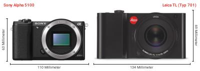 Größenvergleich: Sony Alpha 5100 vs. Leica TL (Typ 701)