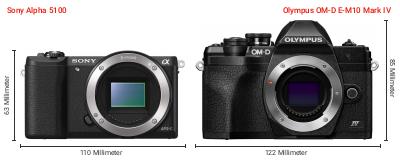 Größenvergleich: Sony Alpha 5100 vs. OM System OM-D E-M10 Mark IV