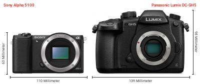 Größenvergleich: Sony Alpha 5100 vs. Panasonic Lumix DC-GH5