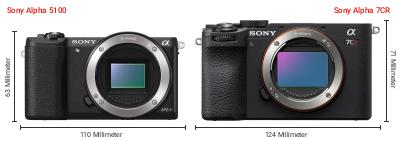 Größenvergleich: Sony Alpha 5100 vs. Sony Alpha 7CR Größenvergleich: Sony Alpha 5100 vs. Sony Alpha 7CR