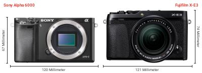 Größenvergleich: Sony Alpha 6000 vs. Fujifilm X-E3 Größenvergleich: Sony Alpha 6000 vs. Fujifilm X-E3