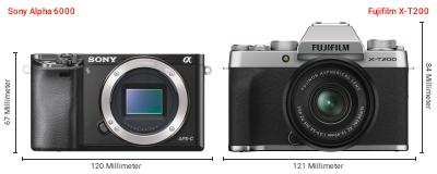 Größenvergleich: Sony Alpha 6000 vs. Fujifilm X-T200 Größenvergleich: Sony Alpha 6000 vs. Fujifilm X-T200