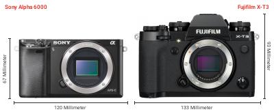 Größenvergleich: Sony Alpha 6000 vs. Fujifilm X-T3 Größenvergleich: Sony Alpha 6000 vs. Fujifilm X-T3