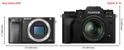 Größenvergleich: Sony Alpha 6000 vs. Fujifilm X-T4 Größenvergleich: Sony Alpha 6000 vs. Fujifilm X-T4