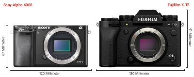 Größenvergleich: Sony Alpha 6000 vs. Fujifilm X-T5 Größenvergleich: Sony Alpha 6000 vs. Fujifilm X-T5