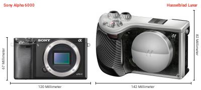 Größenvergleich: Sony Alpha 6000 vs. Hasselblad Lunar