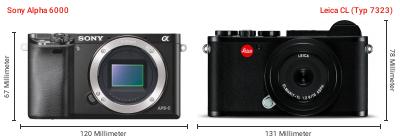 Größenvergleich: Sony Alpha 6000 vs. Leica CL (Typ 7323) Größenvergleich: Sony Alpha 6000 vs. Leica CL (Typ 7323)