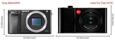 Größenvergleich: Sony Alpha 6000 vs. Leica TL2 (Typ 5370) Größenvergleich: Sony Alpha 6000 vs. Leica TL2 (Typ 5370)