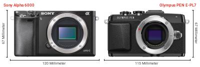 Größenvergleich: Sony Alpha 6000 vs. OM System PEN E-PL7 Größenvergleich: Sony Alpha 6000 vs. OM System PEN E-PL7