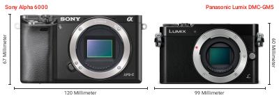 Größenvergleich: Sony Alpha 6000 vs. Panasonic Lumix DMC-GM5 Größenvergleich: Sony Alpha 6000 vs. Panasonic Lumix DMC-GM5