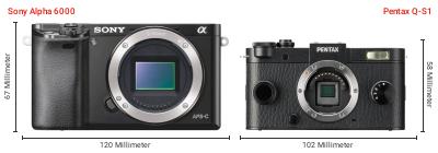 Größenvergleich: Sony Alpha 6000 vs. Pentax Q-S1 Größenvergleich: Sony Alpha 6000 vs. Pentax Q-S1