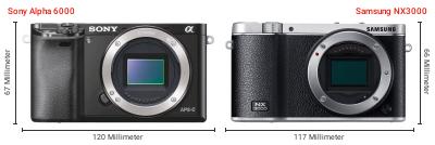Größenvergleich: Sony Alpha 6000 vs. Samsung NX3000 Größenvergleich: Sony Alpha 6000 vs. Samsung NX3000