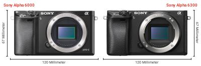Größenvergleich: Sony Alpha 6000 vs. Sony Alpha 6300 Größenvergleich: Sony Alpha 6000 vs. Sony Alpha 6300
